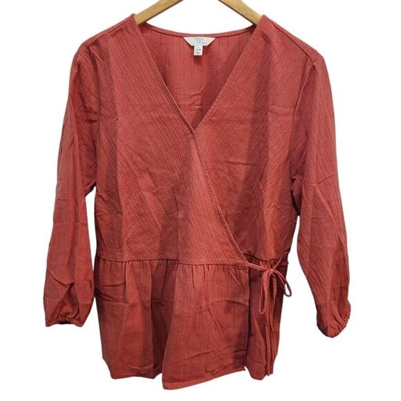 Time & True cotton wrap top balloon sleeve muted red size lard 12-14 - Picture 1 of 9